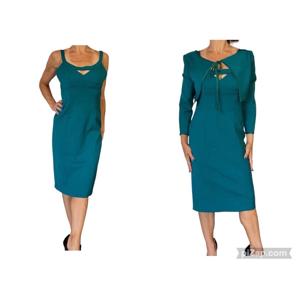 Alberta Ferretti Teal Green Dress Wool  Sheath Sleeveless & Bolero Jacket 6
